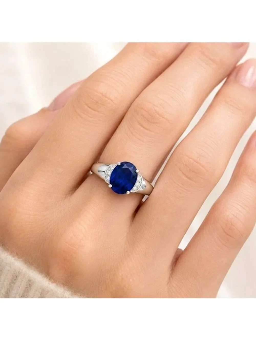 AAA Created Tanzanite 5.17 Carats & Diamonds 10k White Gold Ring